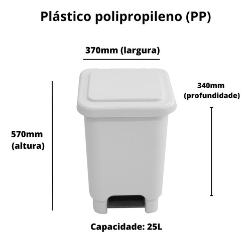 Kit Com 3 Lixeiras Retangulares Com Pedal 25l Cor Branco
