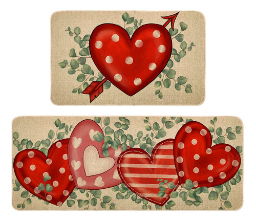 Tapetes De Cocina Love Heart Bajo Perfil, 2 Piezas