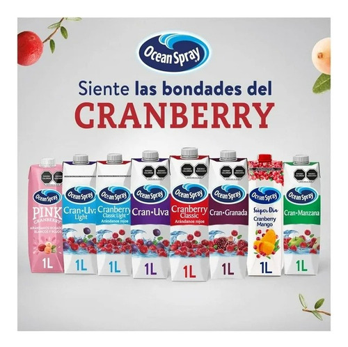 6 Pzas Bebida Ocean Spray Light Arándano Y Uva 1 L