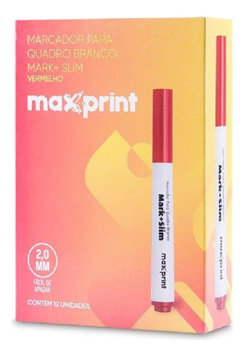 Marcador Quadro Branco Mark+ Slim Vermelho Maxprint Cx C/ 12