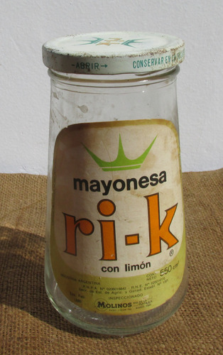 Antiguo Frasco De Mayonesa Ri-k De Vidrio, Con Tapa, Vacio