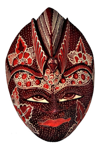 Mascara Batik Tribal  Vermelha Em Madeira - Bali - Decoração