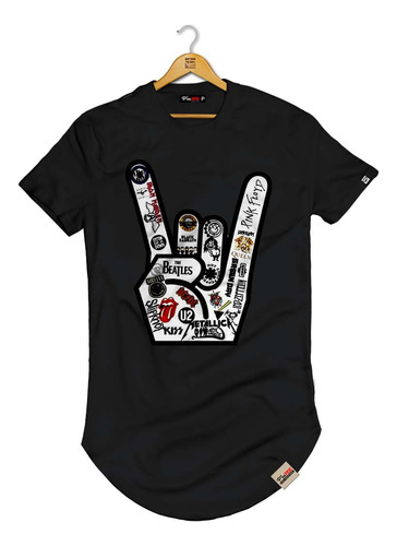 Camiseta Longline Swag Rock Roll Camisa Blusa Manga Curta