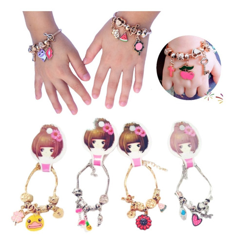 Kit C/10 Pulseiras Infantil Berloque Menina Atacado Revenda