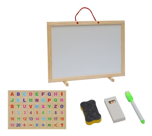 Pizarron Didactico Doble Cara Madera Y Accesorios 40 X 29 Cm