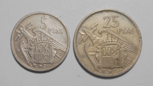 España Lote 5 Y 25 Pesetas 1957  - Francisco Franco.