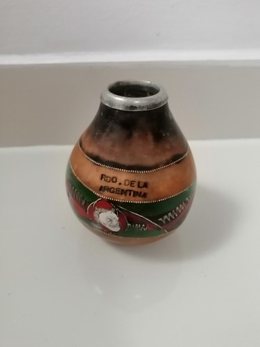 Mate Argentino Calabaza Pintado Al Óleo Punta Cromo 