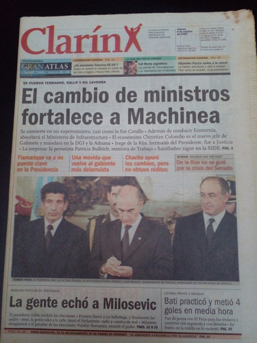 Diario Clarín 6/10/2000 Cambio Gabinete De La Rúa Chacho E