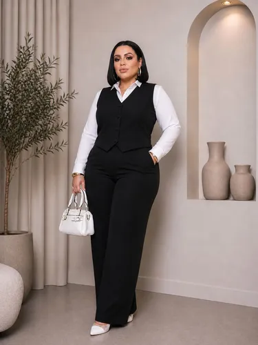 Conjunto Colete Calça Alfaiataria Social Pantalona Plus Size