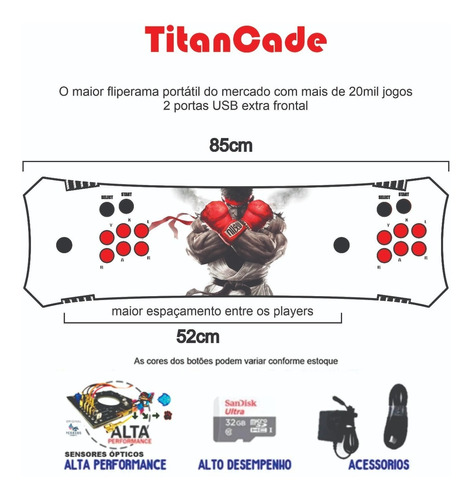 Imagem 1 de 3 de Fliperama Portátil Titan Cade 85cm, Sensor - Ryu Sf