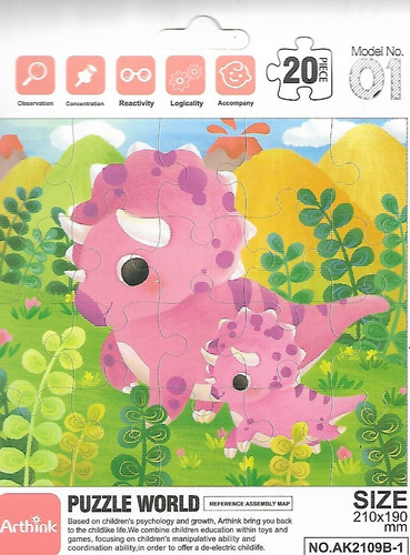 Set De 6 Rompecabezas De Dinosaurios, 20 Piezas C/u. Set 1