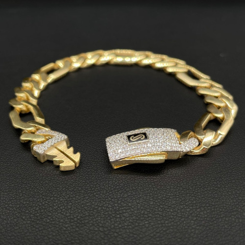Pulso Monaco Chain 14k Tejido Fígaro Broche Swarovski 18x1cm Dorado 1 Cm 18 Cm