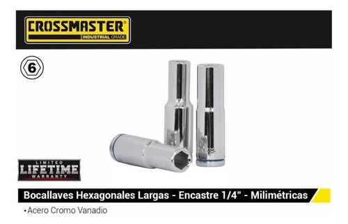 Tubo Bocallave Hexagonal 10mm Encastre 1/4 Crossmaster Gris