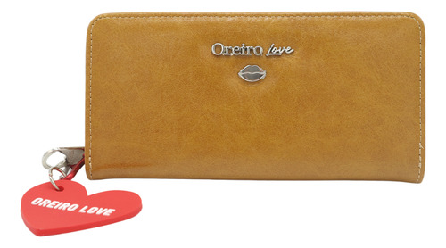Billetera Mujer Oreiro Love Cuero Pu Tarjetero + Llavero 27875 Color Camel
