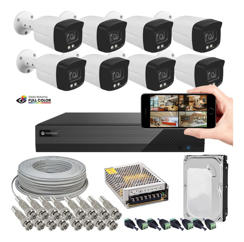Kit 8 Câmeras Analógica 4in1 Full Color Dvr Motorola Hd500gb