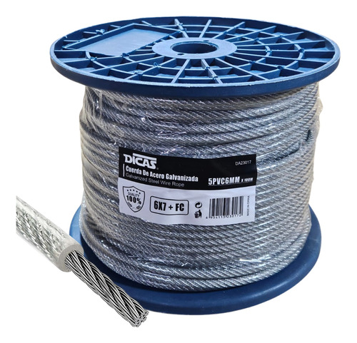 Piola Cable De Acero 5 A 6 Mm Forrado Pvc 100 Metros