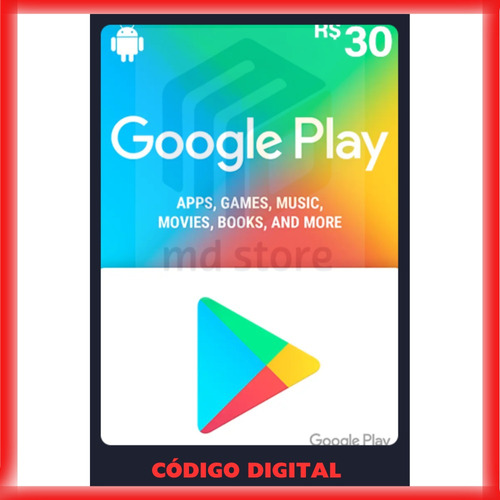 Cartão Google Play R$30 Reais Br Store Gift Card Android