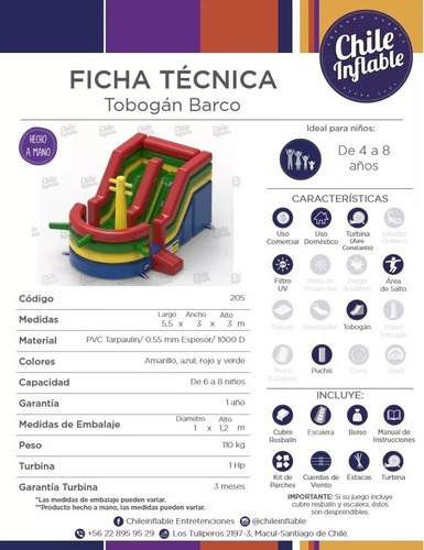 Juego Inflable Chileinflable Tobogán Barco