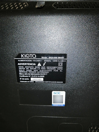 Smart Tv Kioto 49ga1600.  49 