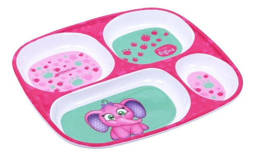 Prato Bebe Infantil Com Divisória Introdução Alimentar Cor Elefante Rosa