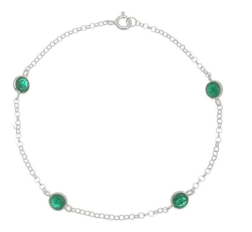 Pulseira Feminina Pedra Verde Esmeralda Prata 925 Luxo