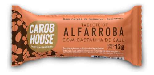 Tablete Alfarroba Castanha De Caju Carob House 192g Com 16un