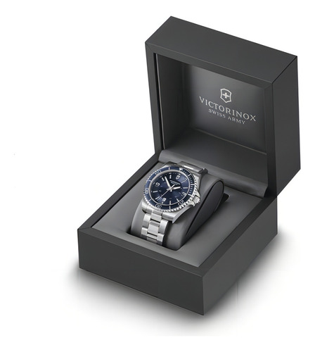 Pulseira de relógio Victorinox Maverick com mostrador grande azul, cor prata