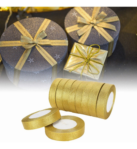 Cintas De Tela, 10 Rollos De Cinta Dorada Para Regalo