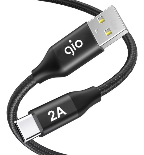 Gio Cable De Carga Y Datos 2a Usb A Tipo C Nylon 1m Color Negro