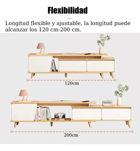 Mueble Mesa Para Tv Moderno Minimalista Escalable 120-200cm Color Nogal/negro