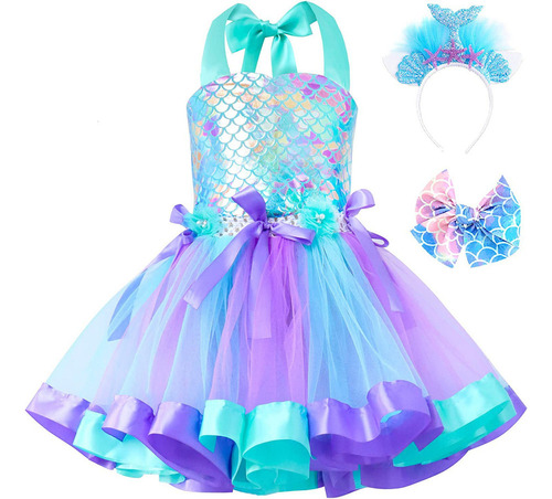 Vestido Tutú Princesa Ariel Sirenita Con Diadema 2023
