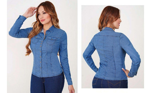Imagen 1 de 1 de Camisa Jean Lycrado Azul Medio
