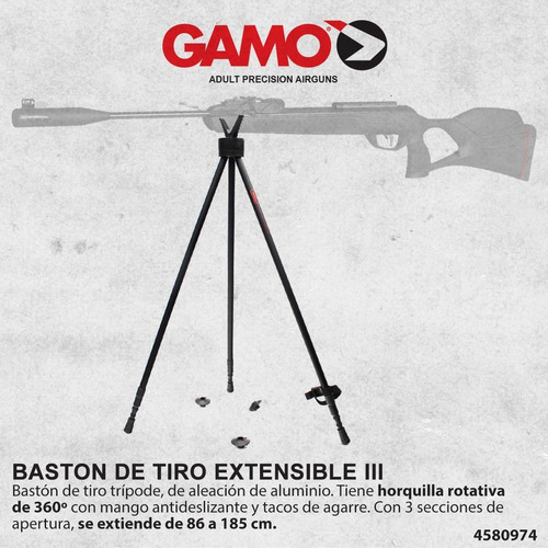 Imagen 7 de 8 de Baston De Apoyo Gamo Tripode Extensible Hasta 1,85m
