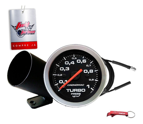 Manômetro Pressão Turbo 52mm 1kg Sport + Kit Instalação