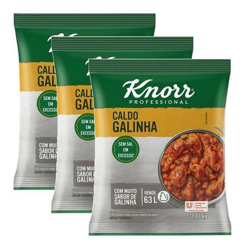 Kit 3 Caldo Em Pó Galinha Knorr Mais Sabor Pacote 1,01kg