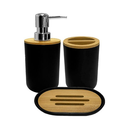  Set Baño Juego Dispenser Jabonera Vaso 3 Pzs Bamboo