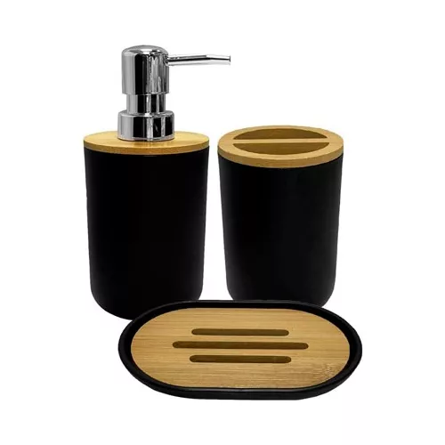 Set de Baño Plástico Bambú (Dispensador, Posacepillos y Jabonera) –  Fielhogar