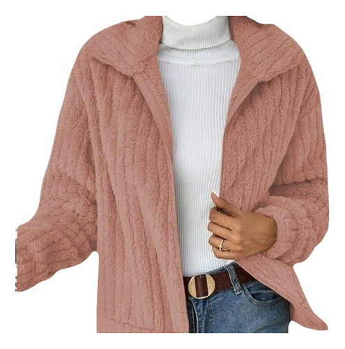 Chaqueta Corta Con Solapa Tipo Cárdigan De Felpa Para Otoño-