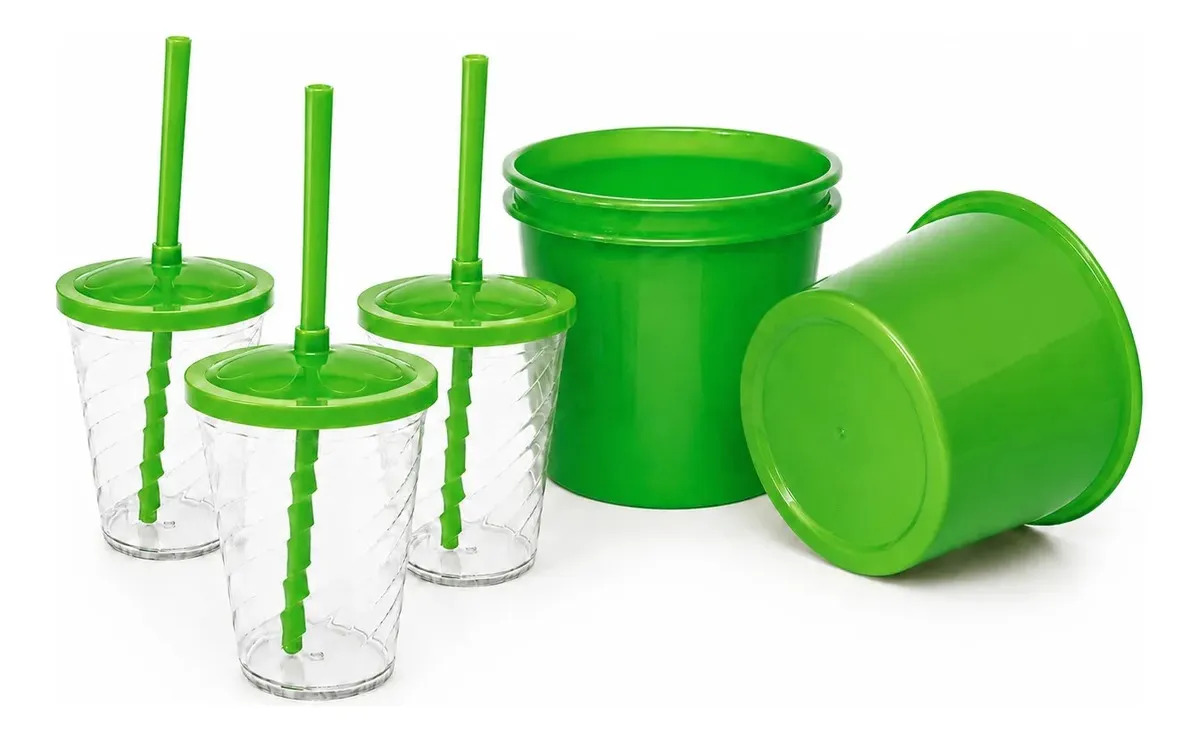 10 Baldes De Pipoca 1,5l + 10 Copos Twister Cristal 300ml Verde-limão