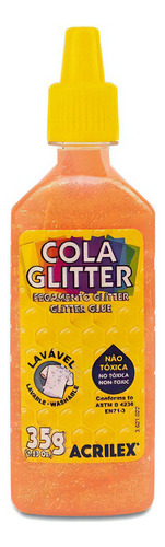 Cola Colorida Com Glitter 35g Lavável Cor Laranja Acrilex
