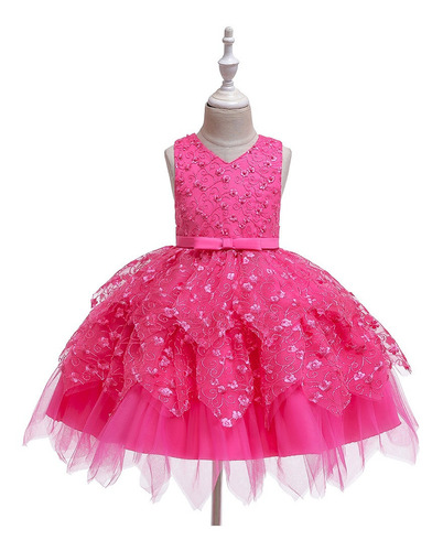 Vestido De Princesa Rosa Para Niña Nueva, Elegante Vestido D