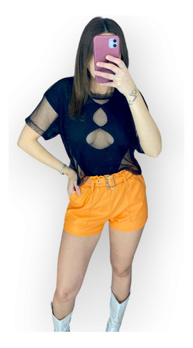 Remera Crop / Top Mujer Manga Corta Suelta De Red