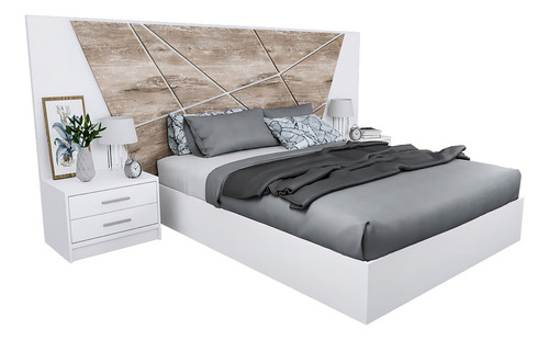 Respaldo Sommier Cabecera Mesas De Luz Dormitorio 2 Plazas Color Marrón Claro