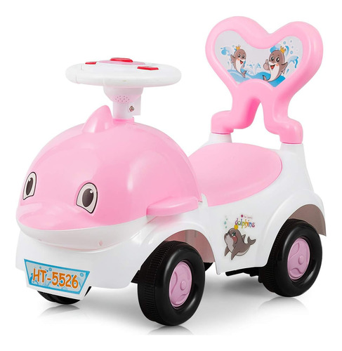 Carro Montable Con Luces Y Sonido Delfin Rosa Para Niños