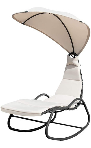 Silla Tumbona Jardin Con Sombrilla Al Aire Libre Beige 