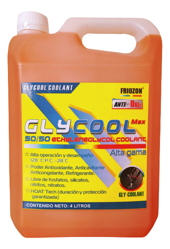 Líquido Refrigerante 50/50 Friozon Glycool Max Naranja 1 Gal