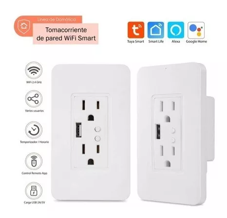 Tomacorriente Inteligente De Pared Wifi Tuya Smart Alexa Goo