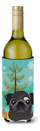 Abrazador Botella Vino Para Arbol Navidad Pug Negro