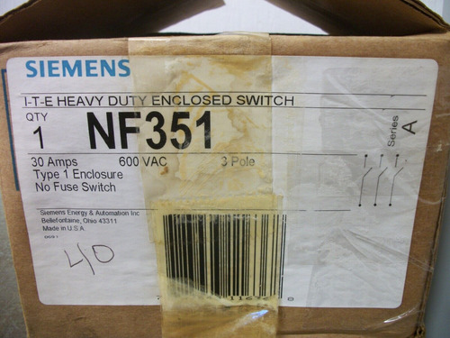 Siemens Disconnect Type 1 Nf351 30amp 600volt 3pole Non- Ddl