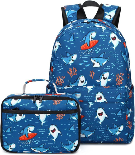 Morral O Mochila Y Lonchera Con Estampados De Tiburón Azul